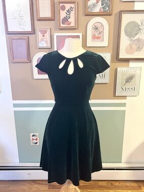 ModCloth Dark Green Velvet Fit-and-Flare Dress with Keyhole Detail